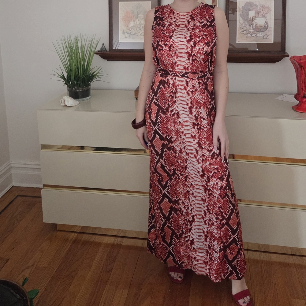Michael Kors Red Satin Snakeskin Maxi Dress